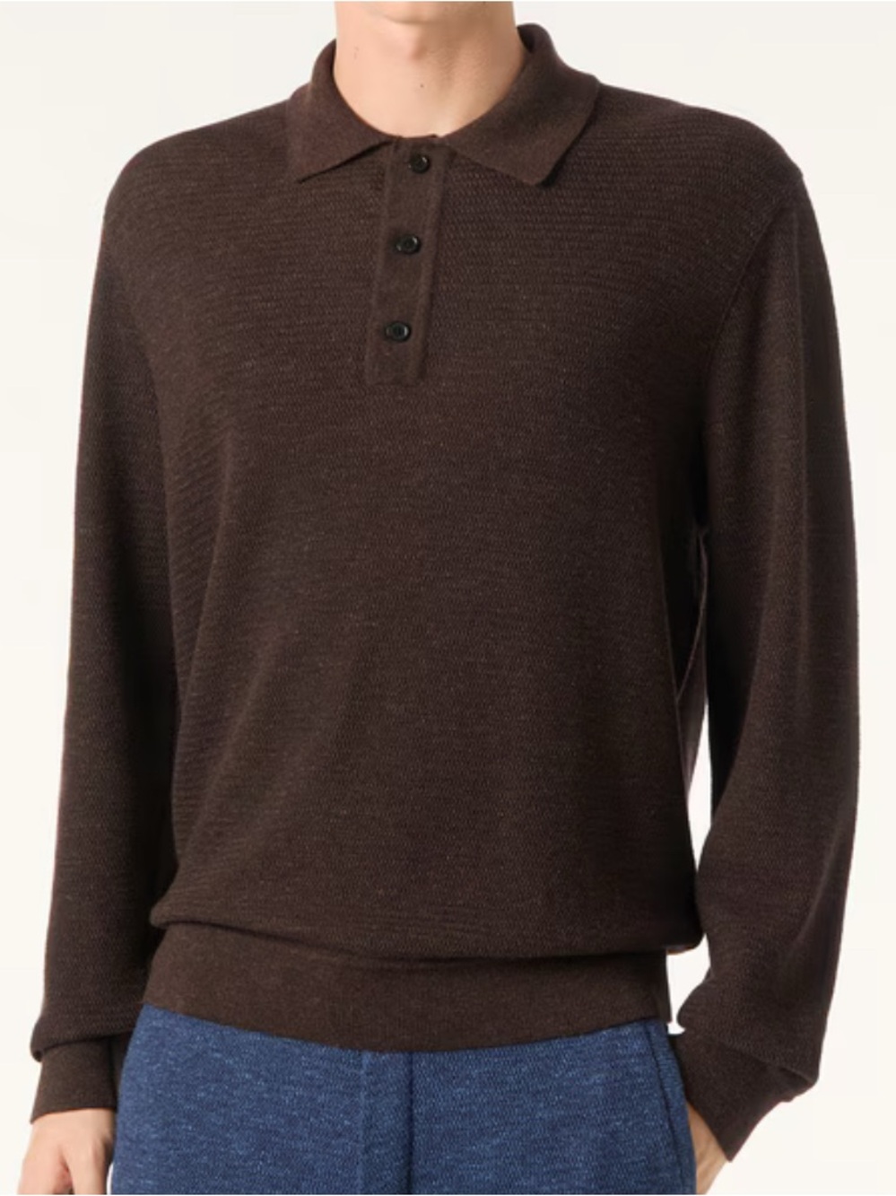 NWOT LORO PIANO Men’s CELLINA MOULINE POLO SWEATER WOOL LINEN SILK BROWN SIZE S